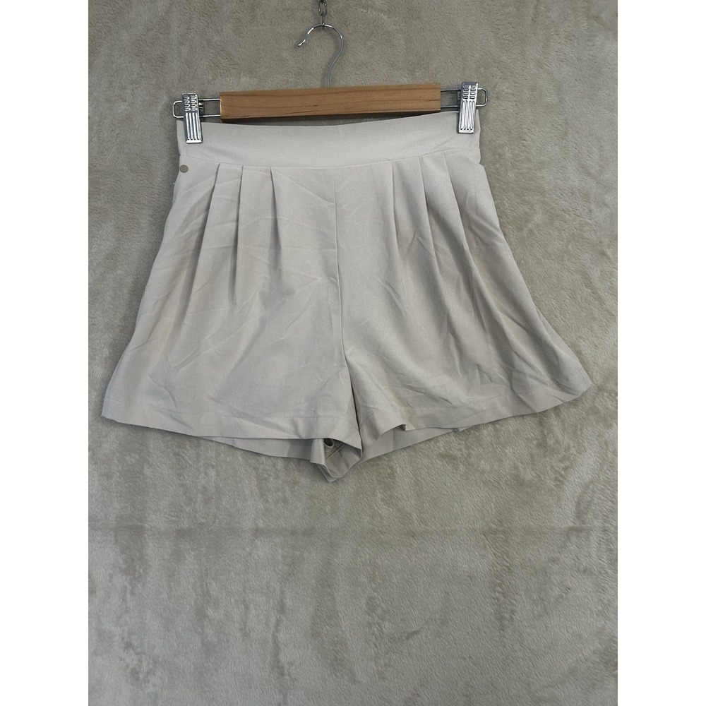 Wayre‎ Women High Rise Pleated Shorts Stone Beige Recycled Fabric XS